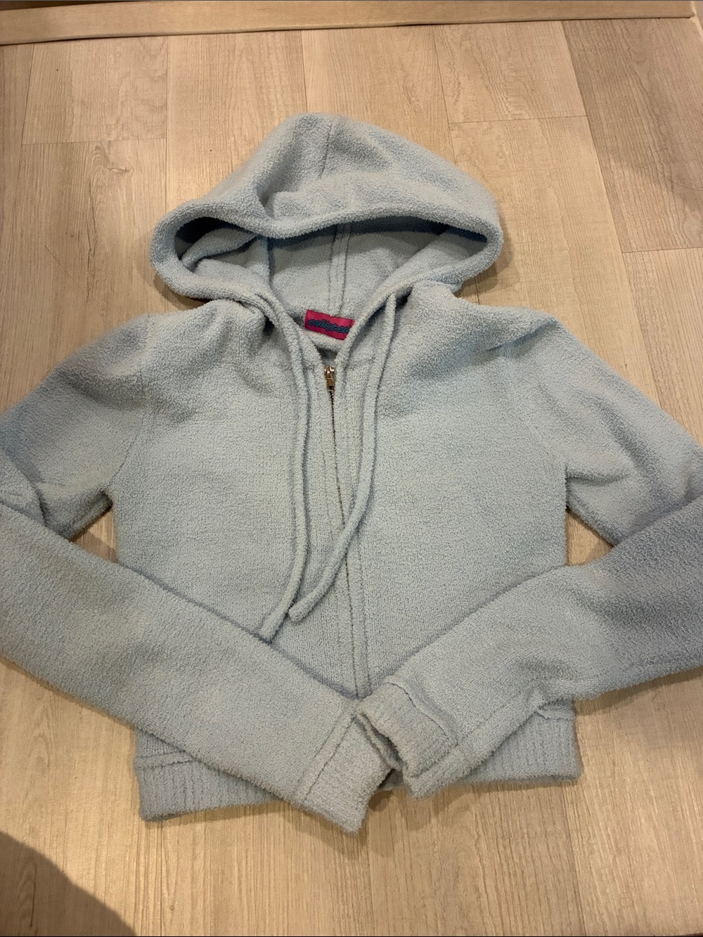 Edikted Light Blue Hooded Zip-Up Sweatshirt